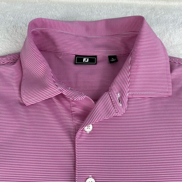 FJ FootJoy Men’s Golf Polo Shirt Size Large Pink Stripe Exc Condition Large - Picture 1 of 8